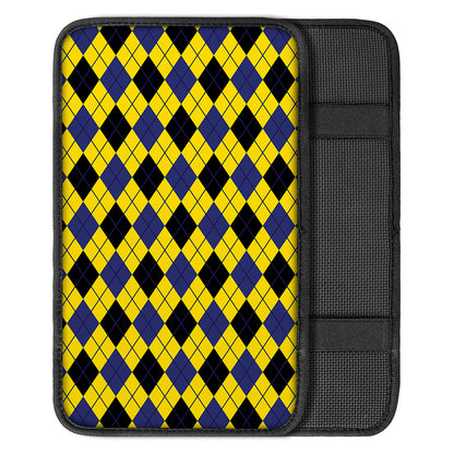 Yellow Blue And Black Argyle Print Car Center Console Cover