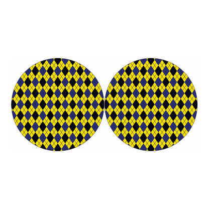 Yellow Blue And Black Argyle Print Car Coasters