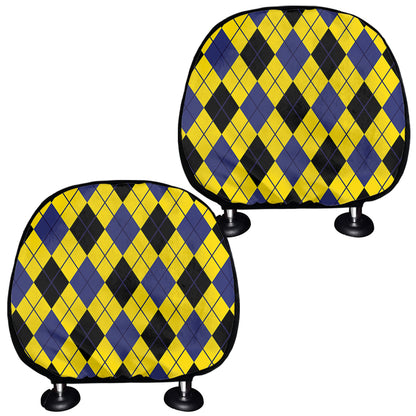 Yellow Blue And Black Argyle Print Car Headrest Covers