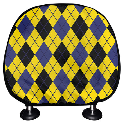 Yellow Blue And Black Argyle Print Car Headrest Covers