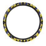 Yellow Blue And Black Argyle Print Car Steering Wheel Cover
