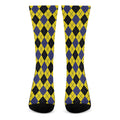 Yellow Blue And Black Argyle Print Crew Socks