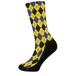 Yellow Blue And Black Argyle Print Crew Socks