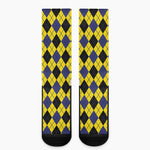 Yellow Blue And Black Argyle Print Crew Socks