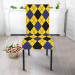 Yellow Blue And Black Argyle Print Dining Chair Slipcover