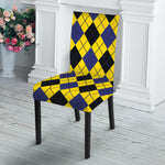 Yellow Blue And Black Argyle Print Dining Chair Slipcover