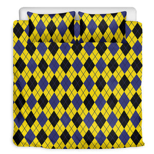 Yellow Blue And Black Argyle Print Duvet Cover Bedding Set