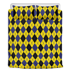 Yellow Blue And Black Argyle Print Duvet Cover Bedding Set