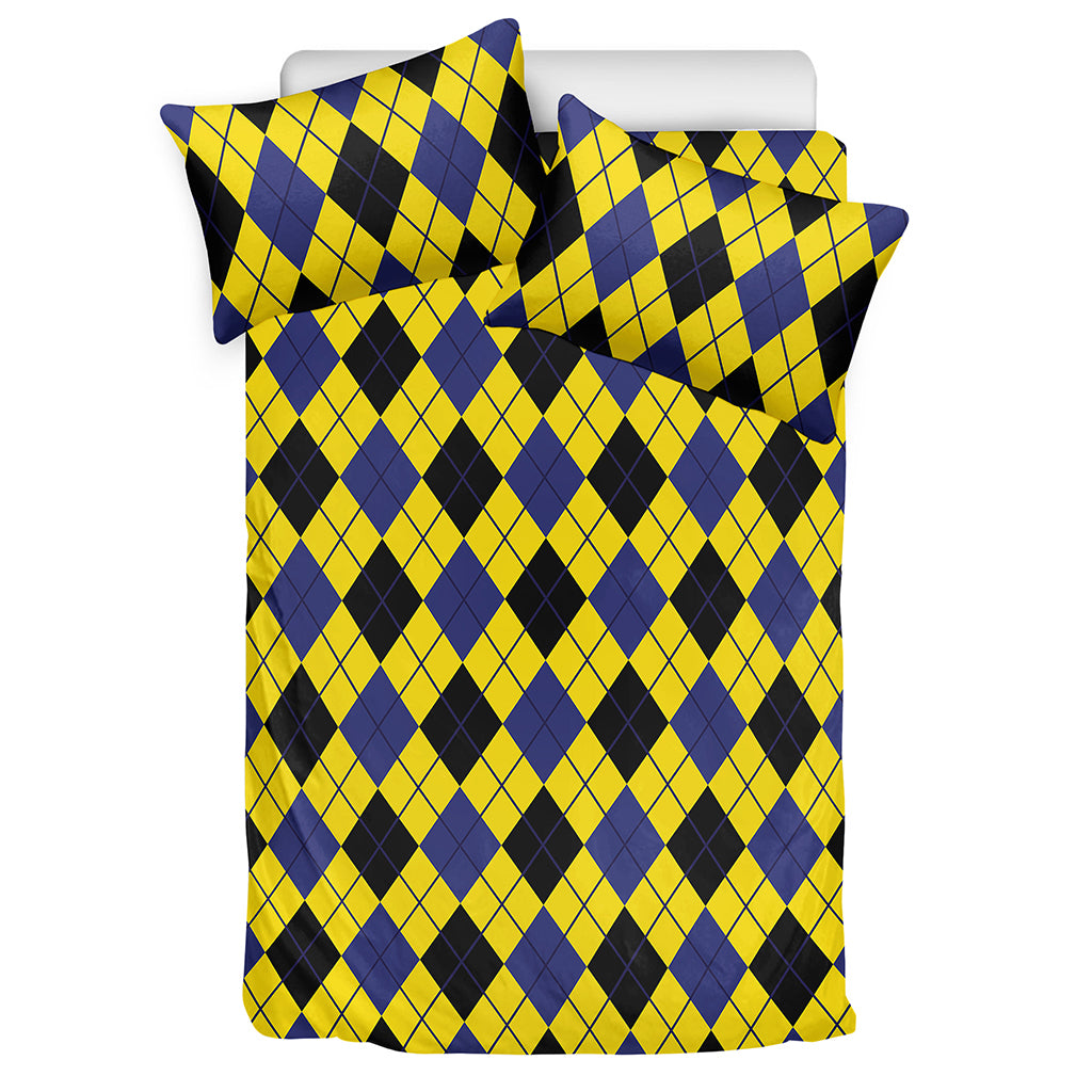 Yellow Blue And Black Argyle Print Duvet Cover Bedding Set