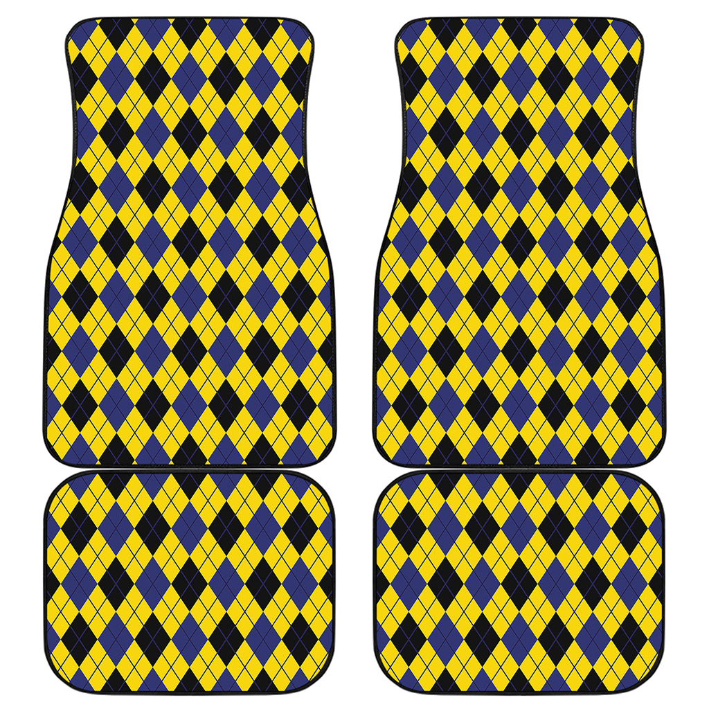 Yellow Blue And Black Argyle Print Front and Back Car Floor Mats