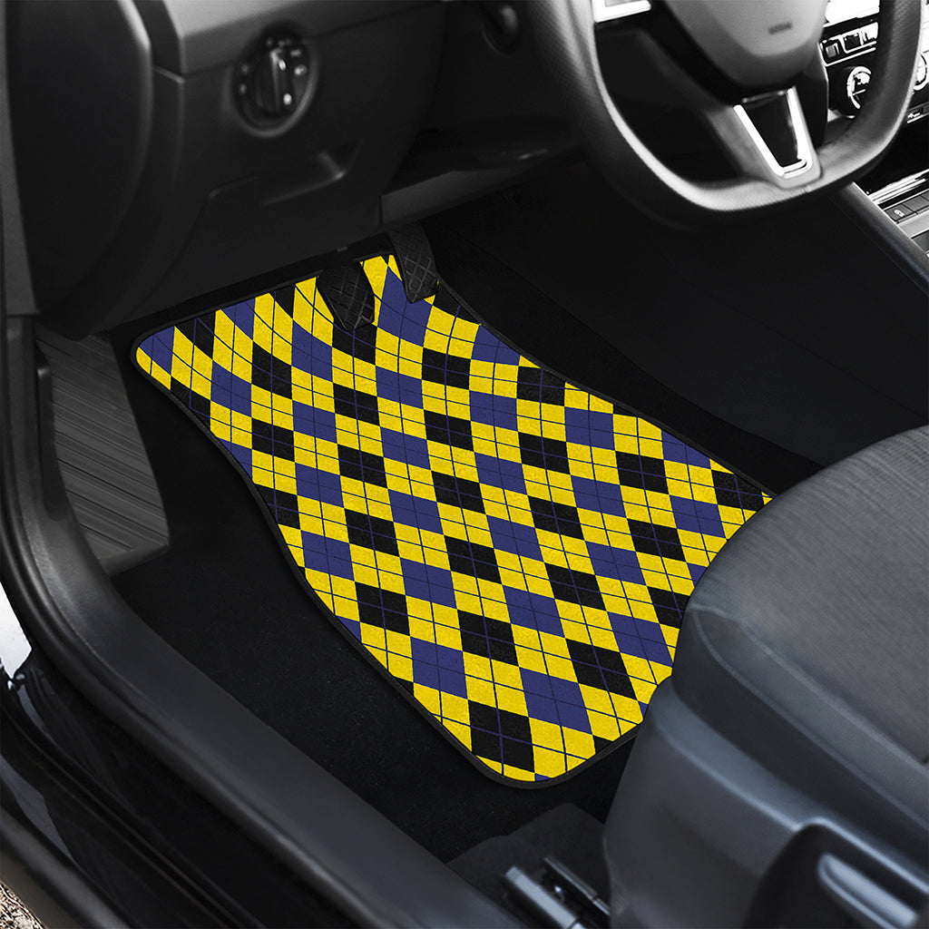 Yellow Blue And Black Argyle Print Front and Back Car Floor Mats