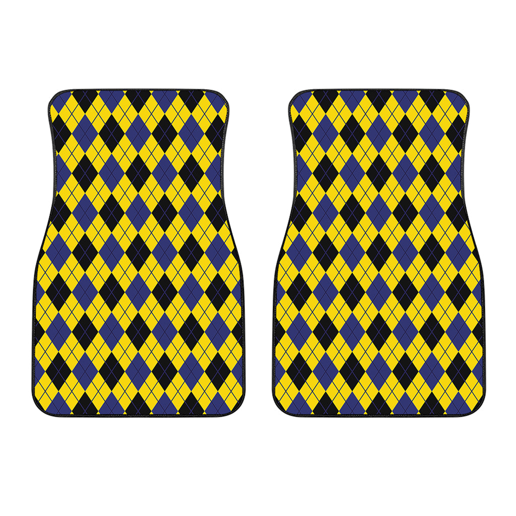 Yellow Blue And Black Argyle Print Front Car Floor Mats