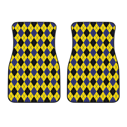 Yellow Blue And Black Argyle Print Front Car Floor Mats