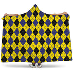 Yellow Blue And Black Argyle Print Hooded Blanket
