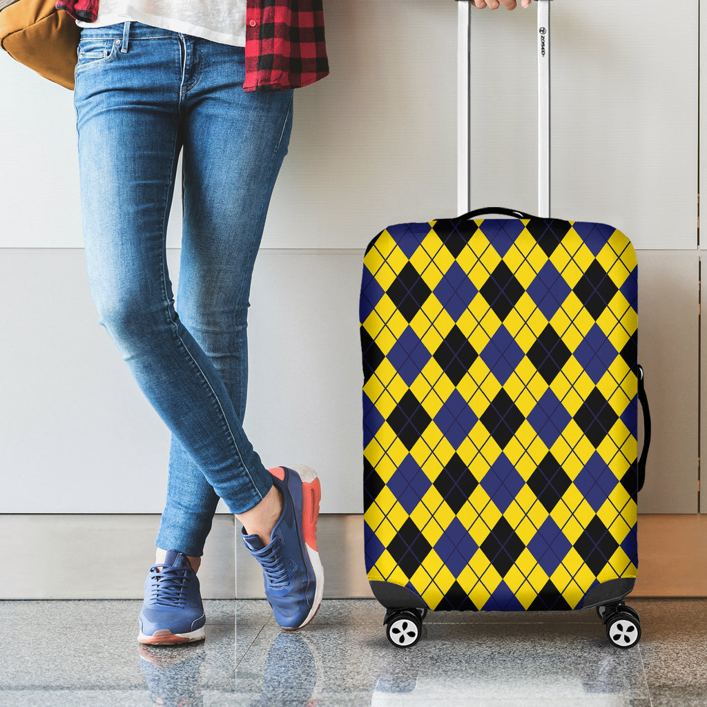 Yellow Blue And Black Argyle Print Luggage Cover
