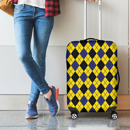 Yellow Blue And Black Argyle Print Luggage Cover