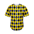 Yellow Blue And Black Argyle Print Men's Baseball Jersey