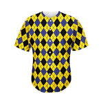 Yellow Blue And Black Argyle Print Men's Baseball Jersey