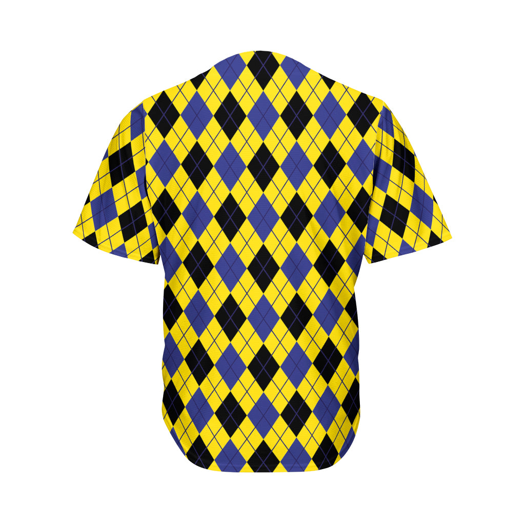 Yellow Blue And Black Argyle Print Men's Baseball Jersey