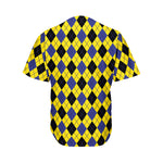 Yellow Blue And Black Argyle Print Men's Baseball Jersey
