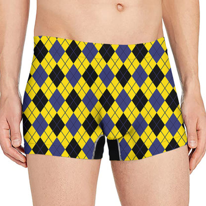 Yellow Blue And Black Argyle Print Men's Boxer Briefs