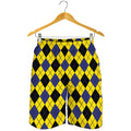 Yellow Blue And Black Argyle Print Men's Shorts