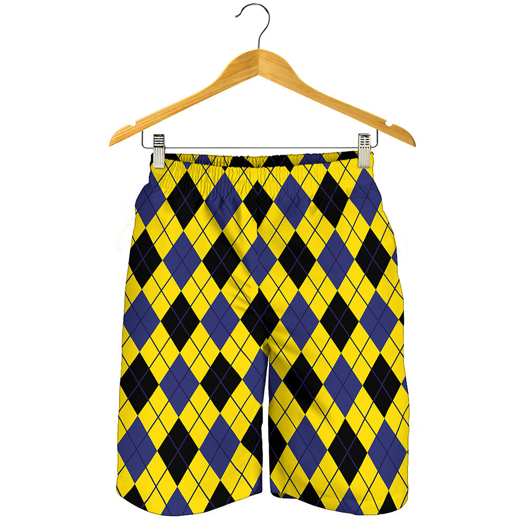 Yellow Blue And Black Argyle Print Men's Shorts