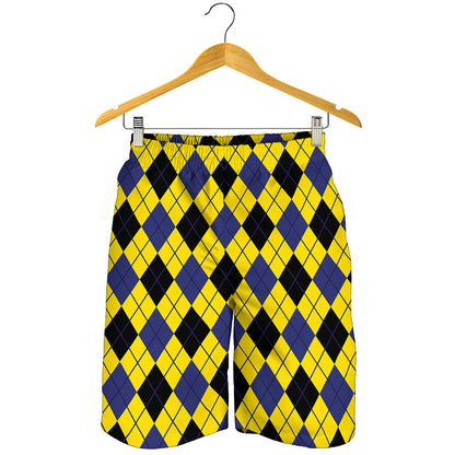 Yellow Blue And Black Argyle Print Men's Shorts