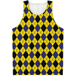 Yellow Blue And Black Argyle Print Men's Tank Top
