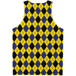 Yellow Blue And Black Argyle Print Men's Tank Top