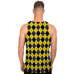Yellow Blue And Black Argyle Print Men's Tank Top