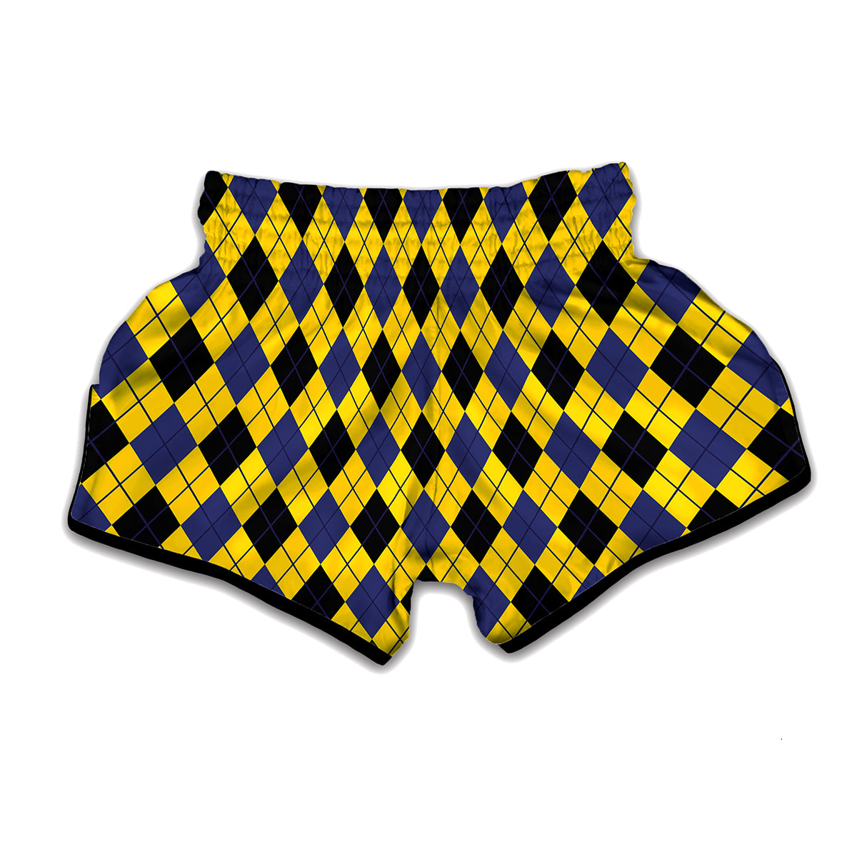 Yellow Blue And Black Argyle Print Muay Thai Boxing Shorts