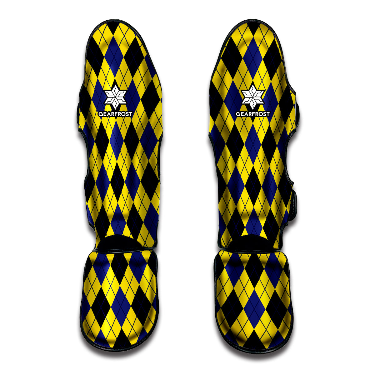 Yellow Blue And Black Argyle Print Muay Thai Shin Guard