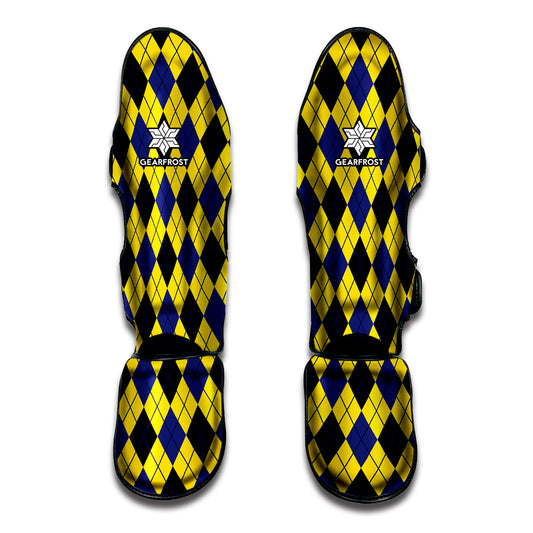 Yellow Blue And Black Argyle Print Muay Thai Shin Guard