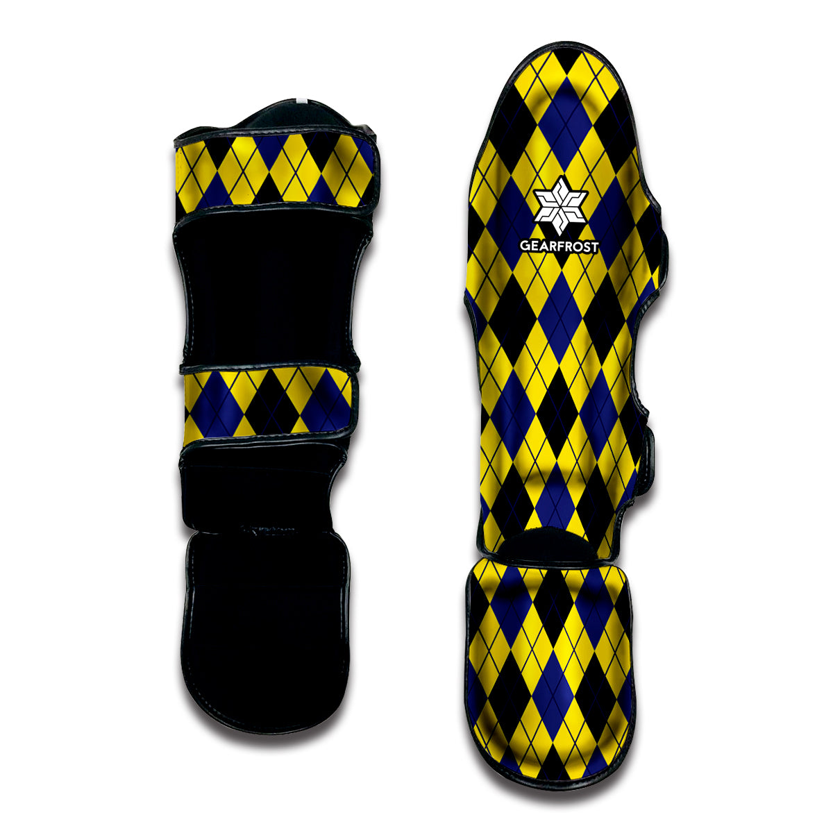 Yellow Blue And Black Argyle Print Muay Thai Shin Guard