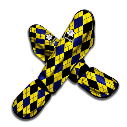 Yellow Blue And Black Argyle Print Muay Thai Shin Guard