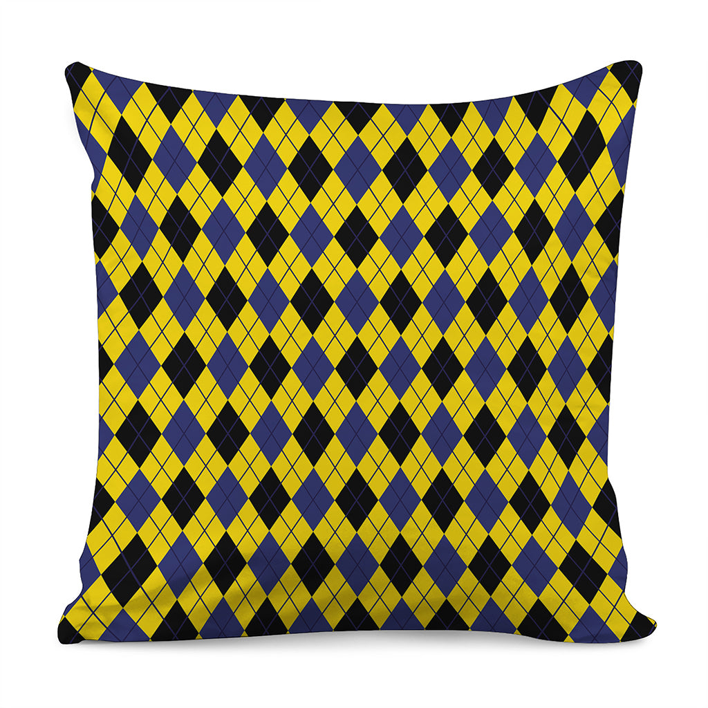 Yellow Blue And Black Argyle Print Pillow Cover