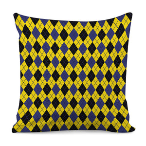 Yellow Blue And Black Argyle Print Pillow Cover