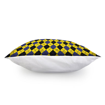 Yellow Blue And Black Argyle Print Pillow Cover
