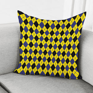 Yellow Blue And Black Argyle Print Pillow Cover