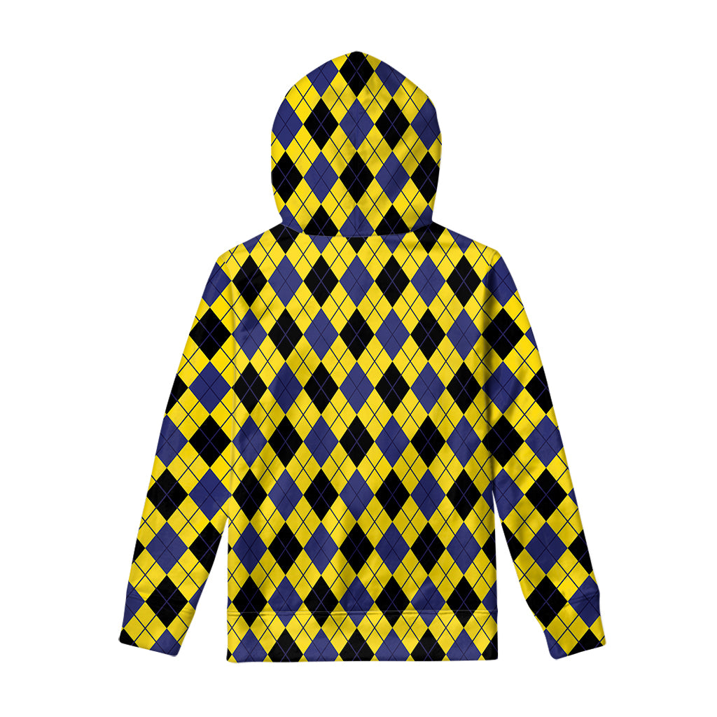 Yellow Blue And Black Argyle Print Pullover Hoodie