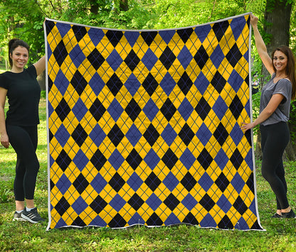 Yellow Blue And Black Argyle Print Quilt