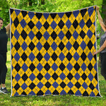 Yellow Blue And Black Argyle Print Quilt
