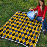 Yellow Blue And Black Argyle Print Quilt