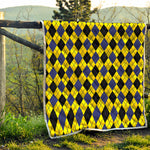 Yellow Blue And Black Argyle Print Quilt