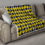 Yellow Blue And Black Argyle Print Quilt