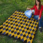 Yellow Blue And Black Argyle Print Quilt
