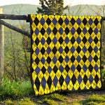Yellow Blue And Black Argyle Print Quilt
