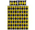 Yellow Blue And Black Argyle Print Quilt Bed Set