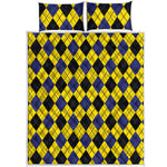 Yellow Blue And Black Argyle Print Quilt Bed Set